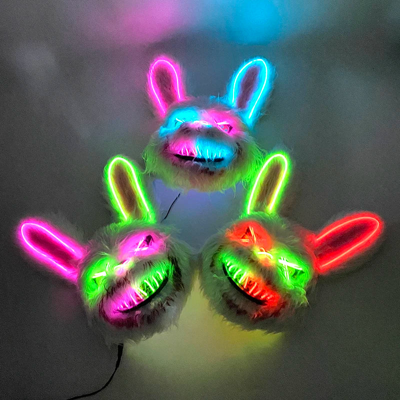 🐰 LED Leuchtende Gruselige Hasenmaske für Halloween & Karneval – Unisex Cosplay Maske für Erwachsene 🎭
