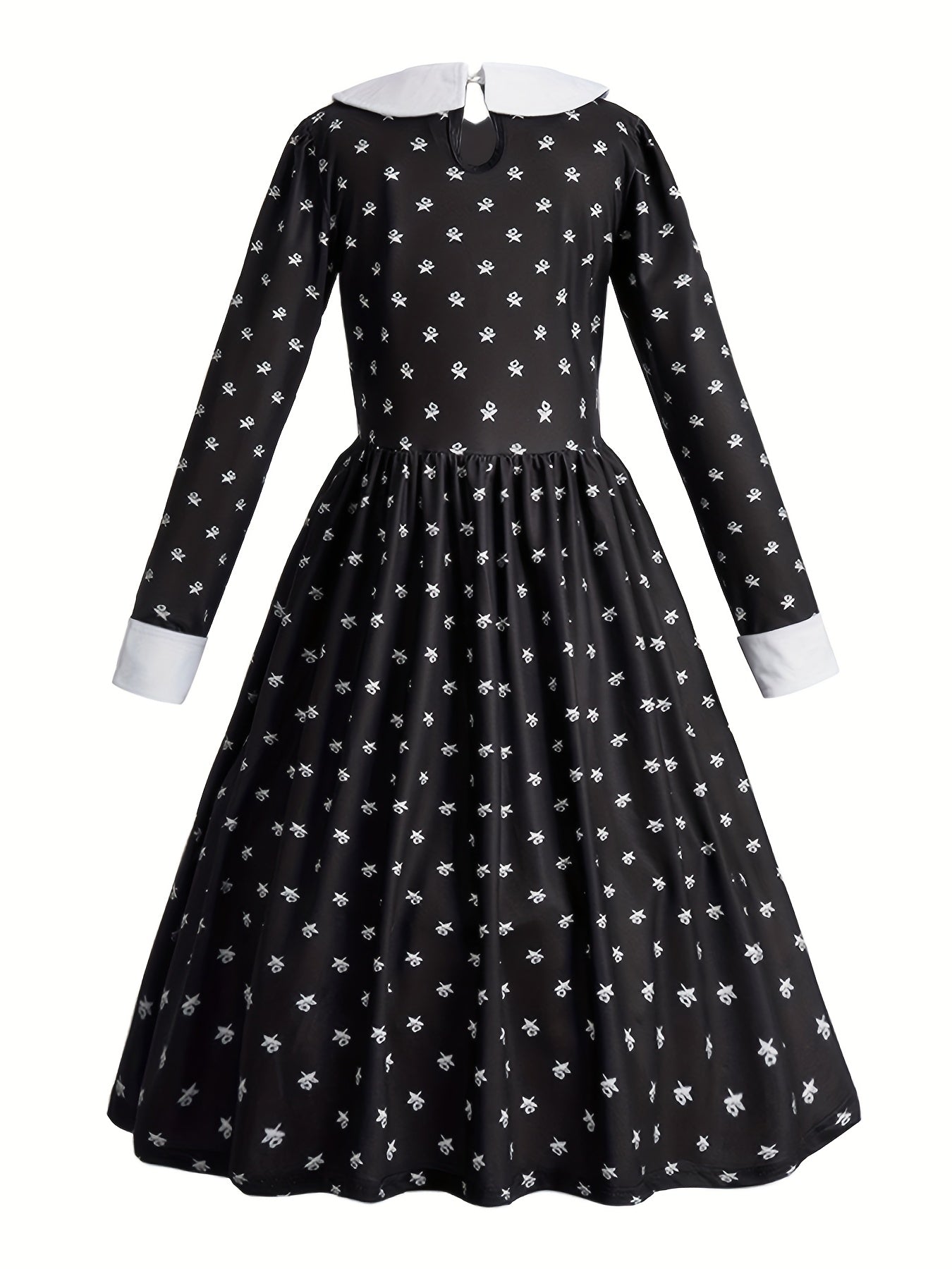 Wednesday Addams Kostüm für Mädchen 3-teilig – Hexenkleid mit Perücke, Halskette & Handschuhen – Halloween Outfit 4–14 Jahre