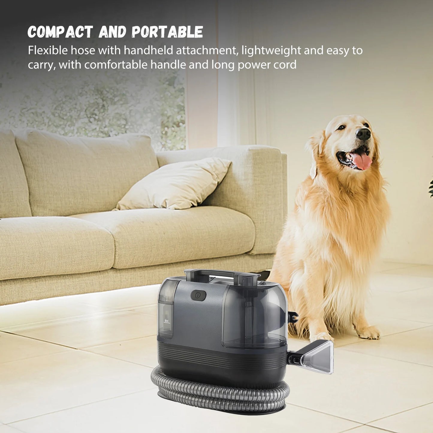 15KPA Profi-Fleckenreiniger – Tragbare Teppich- & Polsterreinigungsmaschine mit 1500W Power, Doppel-Wassertank, starker Tiefenreinigung für Sofa, Auto & Haustiere