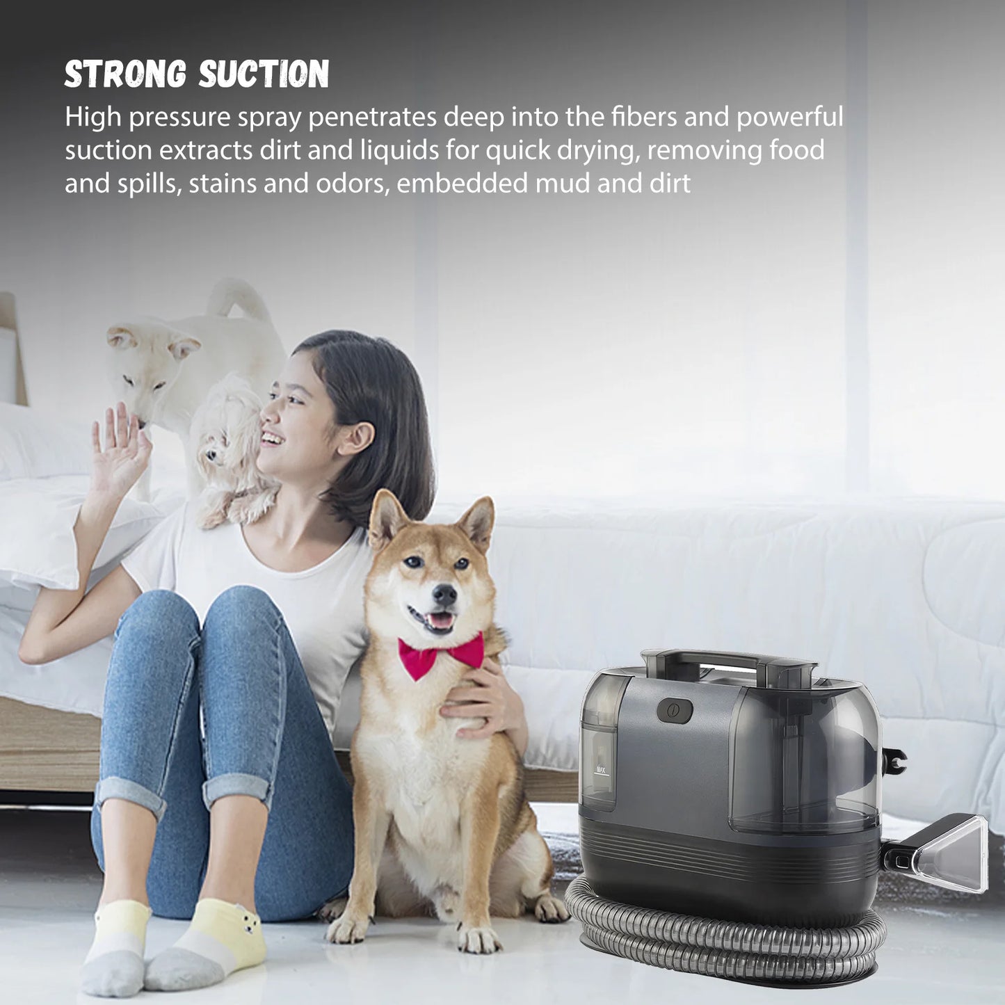 15KPA Profi-Fleckenreiniger – Tragbare Teppich- & Polsterreinigungsmaschine mit 1500W Power, Doppel-Wassertank, starker Tiefenreinigung für Sofa, Auto & Haustiere