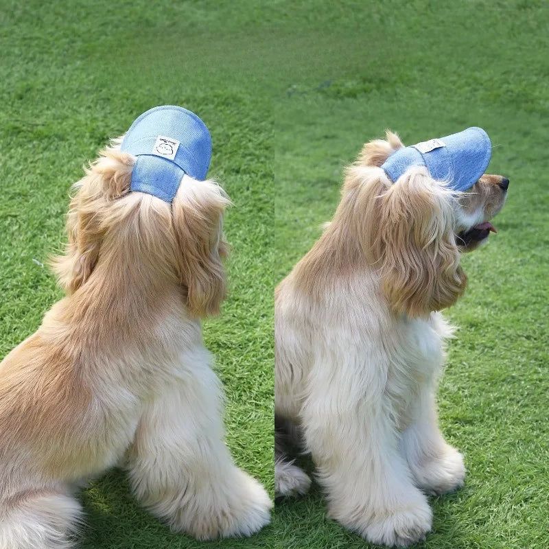 Dog Hat with Ear Holes Adjustable Denim Dog Sun Protection Hat Outdoor Baseball Cap for Dogs Small Medium Large Pet Accessories