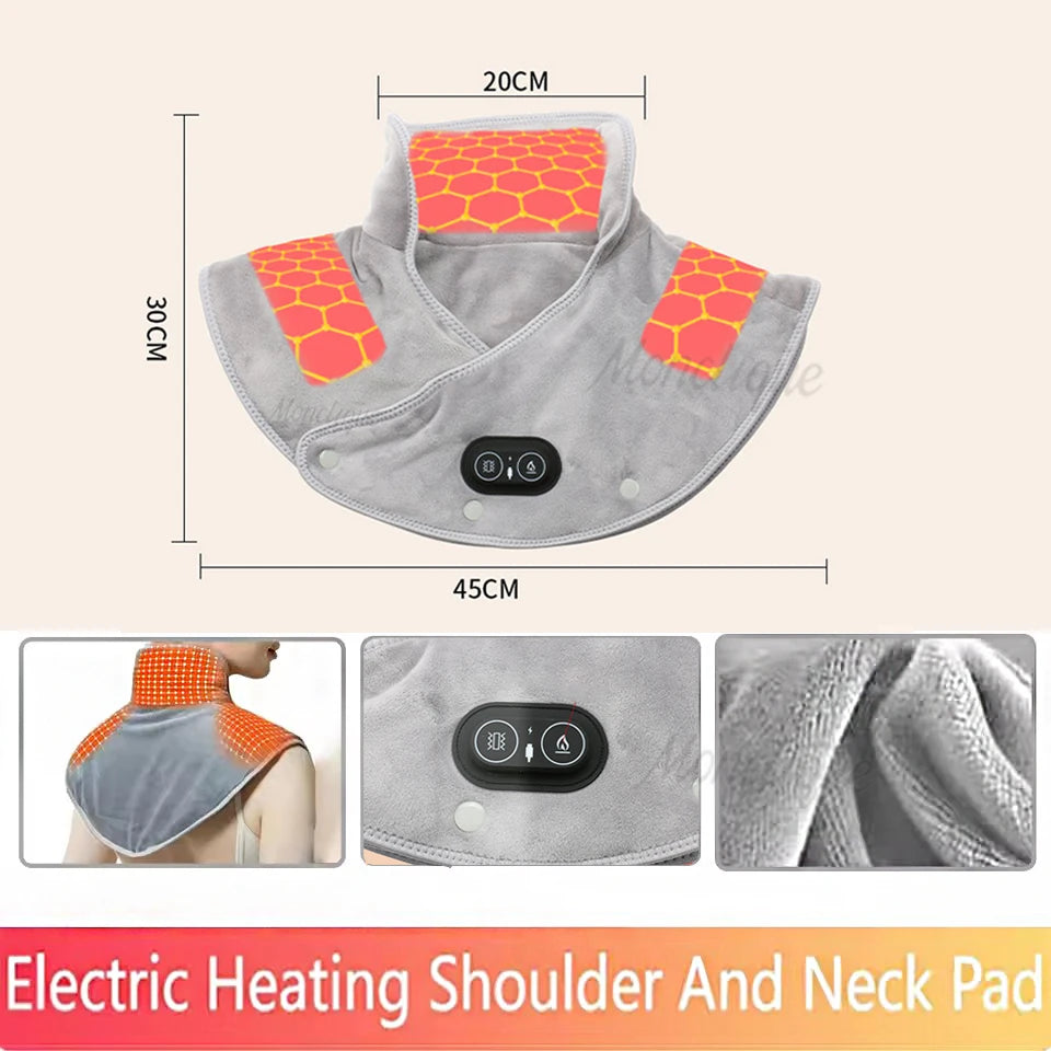 Elektrisches Heiz-Schulter- & Nackenpad | 3 Heizstufen + Vibration | Thermokompression zur Entspannung von Nacken, Schultern & Rücken – USB, weich & verstellbar