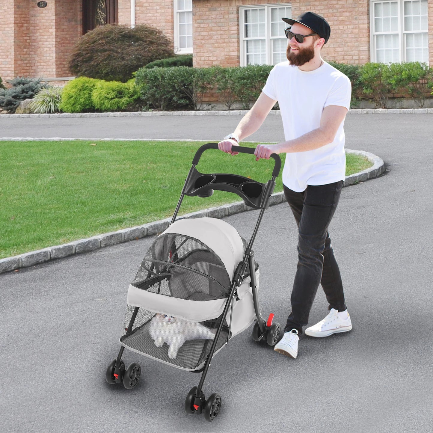 Faltbarer Haustierwagen für Hunde & Katzen | Leichter Tier-Buggy, Atmungsaktiv, Robust, 360° Räder – Für kleine & mittelgroße Haustiere