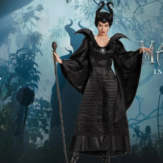 Maleficent Hexenkostüm für Damen – Dunkle Königin Verkleidung mit Kleid & Hörnern für Halloween & Cosplay
