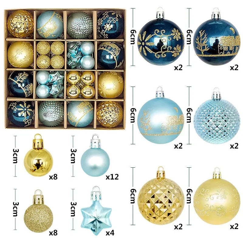 44-teiliges Weihnachtskugel-Set 3–6 cm – Bruchsichere Deko für Weihnachtsbaum, Festliche Ornamente für Zuhause, Advent & Neujahr | Glitzernde Kugeln in Premium-Box