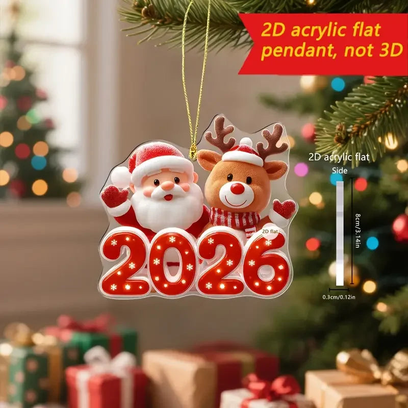 2D Weihnachtsornament 2026 – Süßer Schneemann & Santa | Acryl Anhänger für Weihnachtsbaum & Neujahr Dekoration