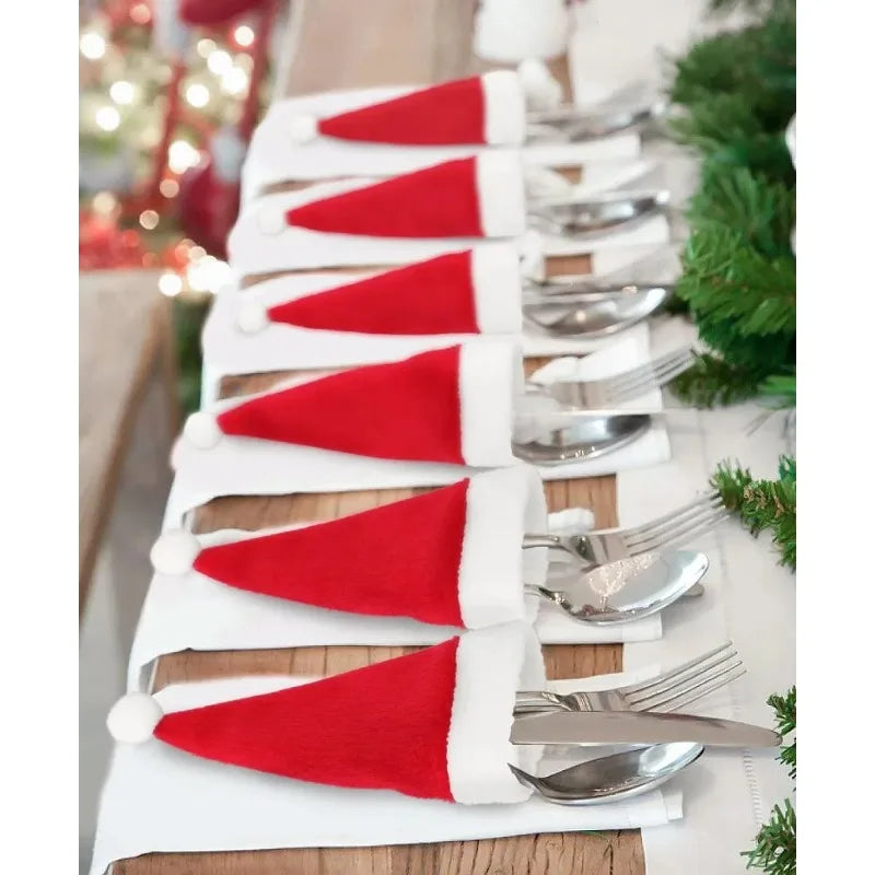 Weihnachtliche Bestecktaschen im Santa-Hut-Design – 20er Set | Festliche Besteckhalter für Weihnachten & Tischdekoration