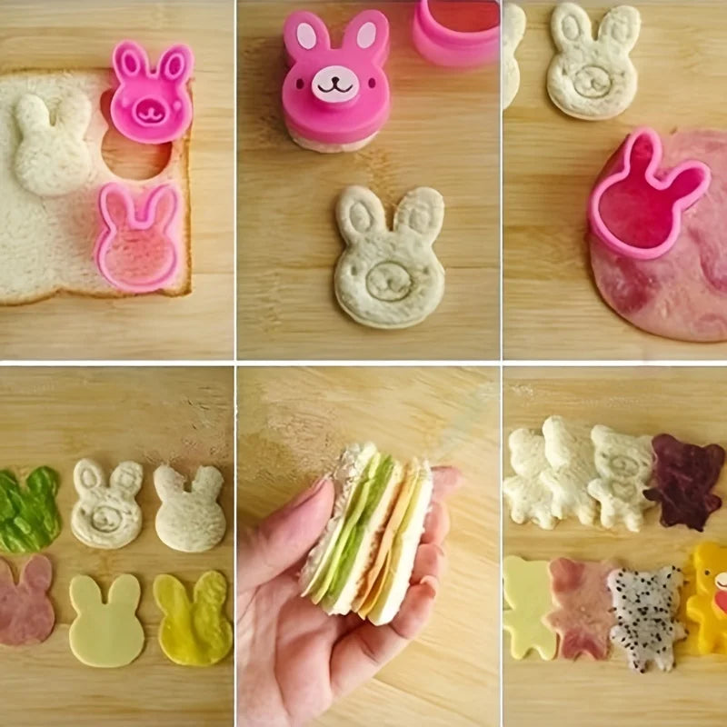 3-teiliges Sandwich & Keks Ausstecher Set – Kaninchen, Blume & Bär | Perfekt für Bento Box, Kinder-Snacks & kreative Küche