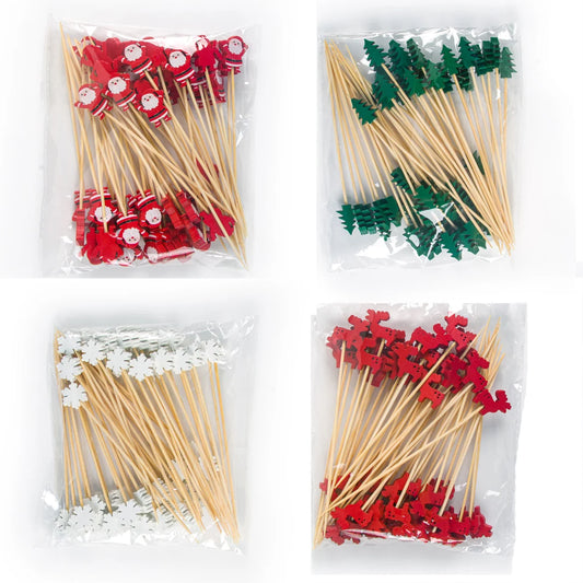 Weihnachten Bambus Cocktail Picks – 50er Set | Weihnachtsmotive für Snacks, Drinks & Desserts | Party Deko 2025