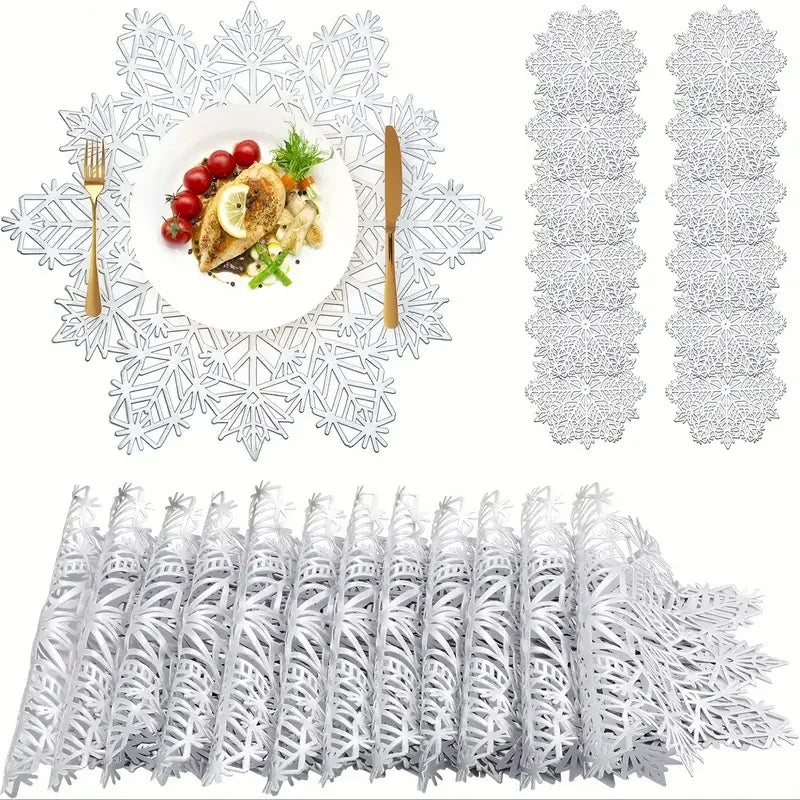 Luxuriöse Weihnachts-Tischsets aus Filz – 1–10 Stück | Elegante Schneeflocken-Deko für Esstisch, Küche & Hotel • Hitzebeständig, rutschfest & festliche Tischdekoration