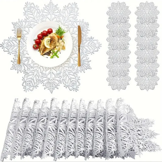 Luxuriöse Weihnachts-Tischsets aus Filz – 1–10 Stück | Elegante Schneeflocken-Deko für Esstisch, Küche & Hotel • Hitzebeständig, rutschfest & festliche Tischdekoration