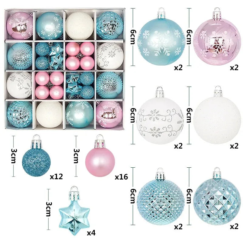 44-teiliges Weihnachtskugel-Set 3–6 cm – Bruchsichere Deko für Weihnachtsbaum, Festliche Ornamente für Zuhause, Advent & Neujahr | Glitzernde Kugeln in Premium-Box