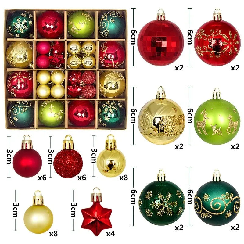 44-teiliges Weihnachtskugel-Set 3–6 cm – Bruchsichere Deko für Weihnachtsbaum, Festliche Ornamente für Zuhause, Advent & Neujahr | Glitzernde Kugeln in Premium-Box