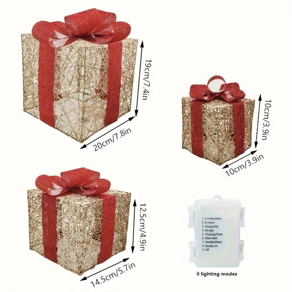 3er-Set LED Weihnachts Geschenkboxen – Warmweiß Beleuchtet, 8 Lichtmodi, Premium Weihnachtsdeko für Zuhause, Fenster & Weihnachtsbaum