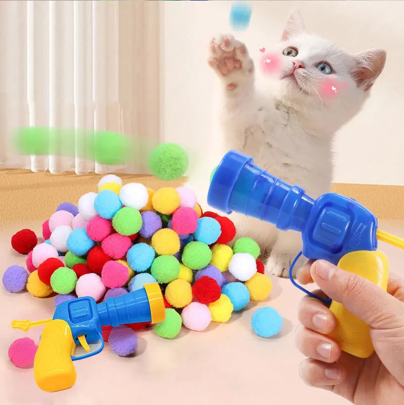 Cat Plush Interactive Launch Training Toy For Pet Kitten Creative Mini Shooting Gun Games Plush Ball Toys Pet Supplies