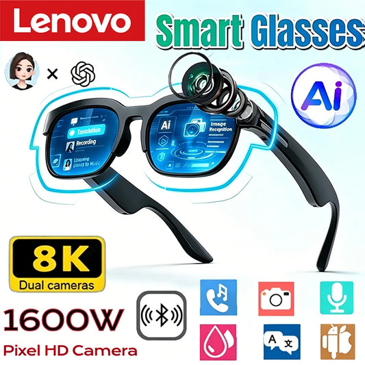 Lenovo XG89 Smart Glasses – Intelligente KI-Übersetzungs-Brille mit Bluetooth 6.0, Musik- & Anruffunktion für Android & iOS
