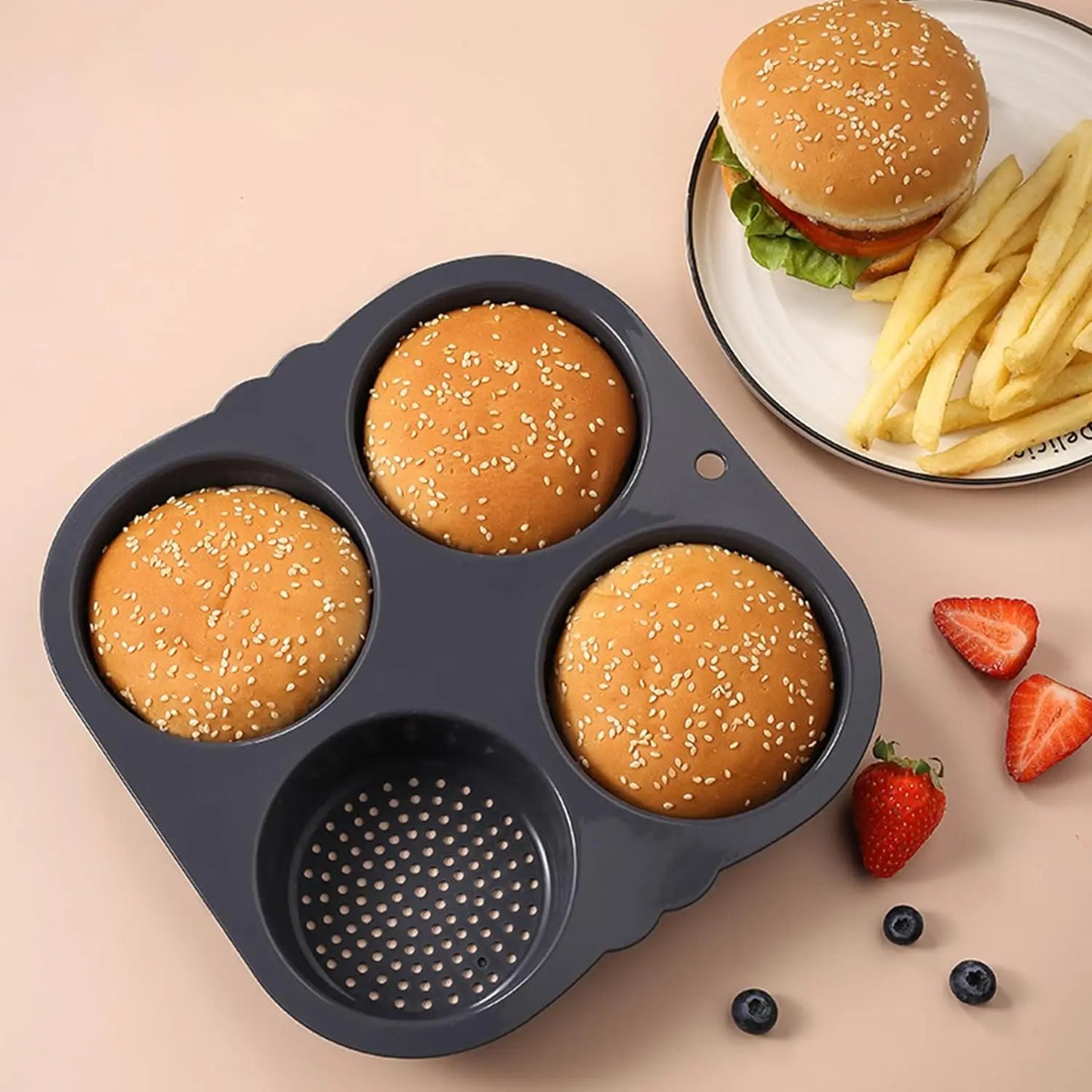 Hamburger-Brötchenform aus Silikon – Antihaft, hitzebeständig, vielseitige Backform für Burger, Baguette & Brötchen