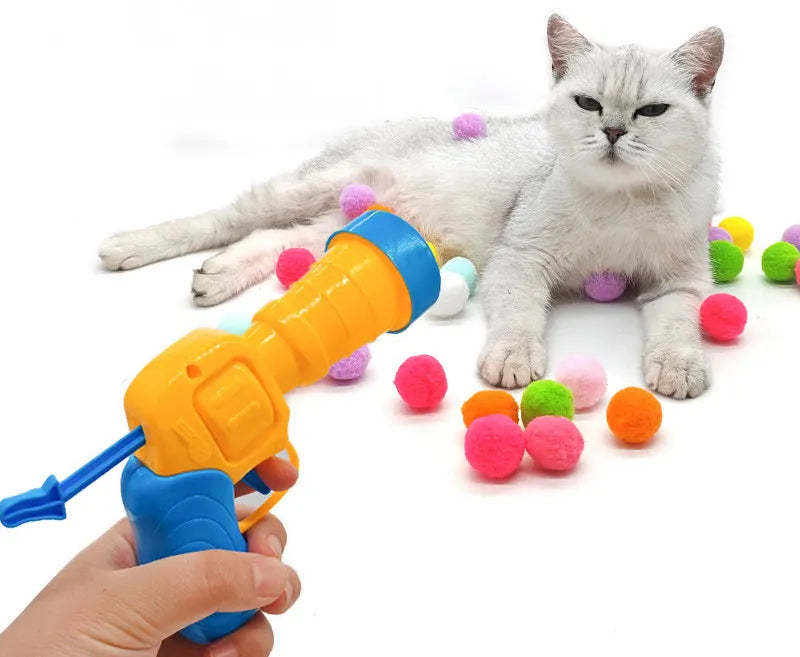 Cat Plush Interactive Launch Training Toy For Pet Kitten Creative Mini Shooting Gun Games Plush Ball Toys Pet Supplies