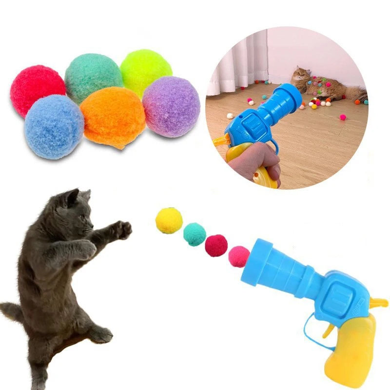 Cat Plush Interactive Launch Training Toy For Pet Kitten Creative Mini Shooting Gun Games Plush Ball Toys Pet Supplies