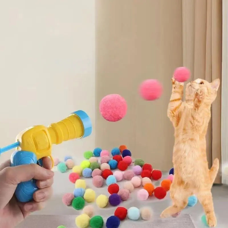 Cat Plush Interactive Launch Training Toy For Pet Kitten Creative Mini Shooting Gun Games Plush Ball Toys Pet Supplies