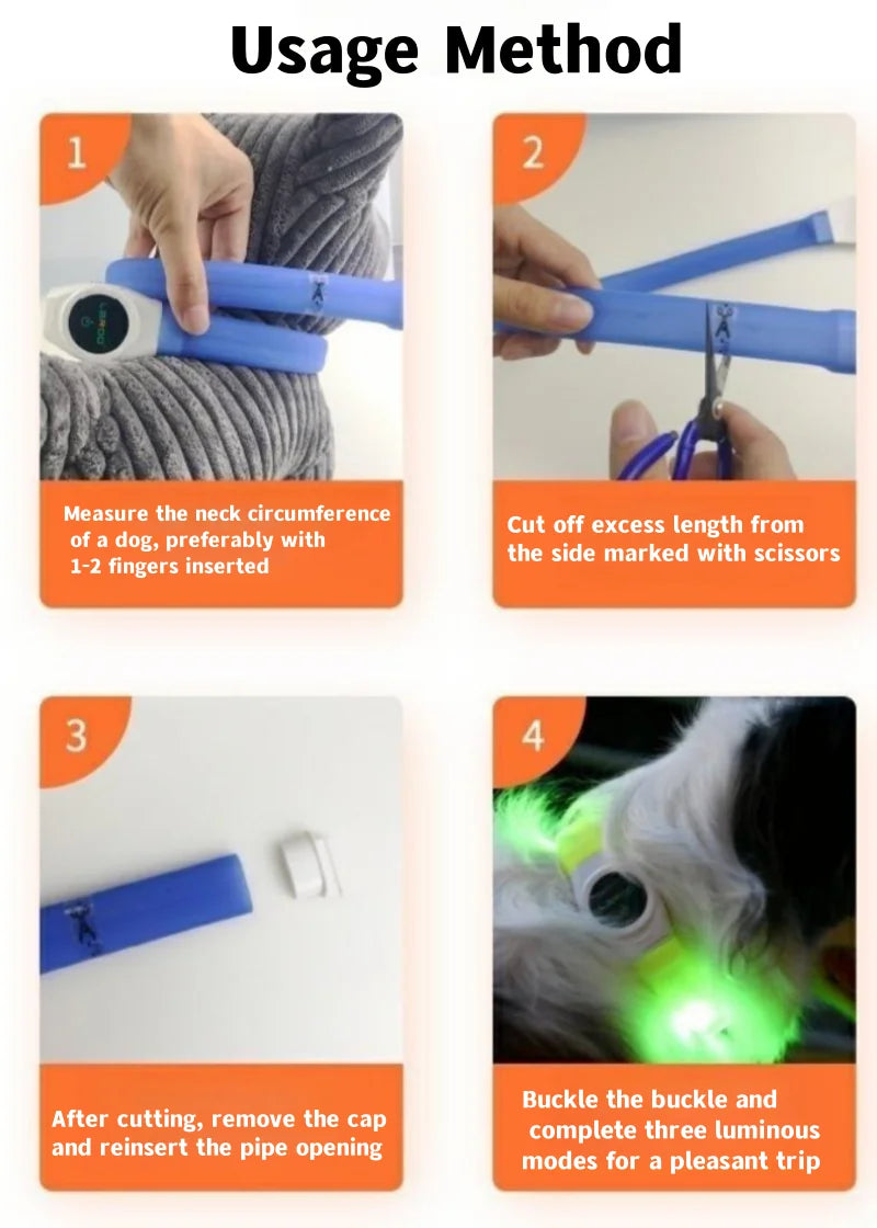 LED Hundehalsband – Wasserdichtes PVC Leuchthalsband mit USB-Ladung, 3 Lichtmodi, Sichtbarkeit bei Nacht, Sicherheit für große & kleine Hunde