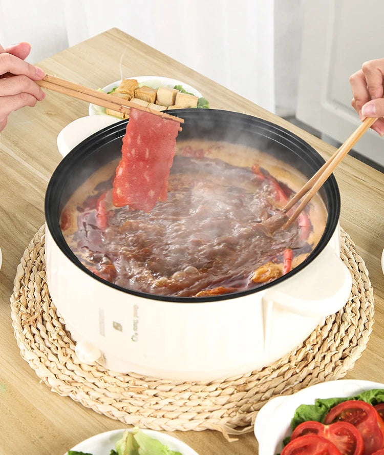 Elektrischer Mini-Multikocher 1–2 Personen | Antihaft-Pfanne, Doppelschicht-Design, 1,7L | Ideal für Nudeln, Reis, Suppen & Pfannengerichte | 400–800W Smart Cooker für Zuhause & Büro