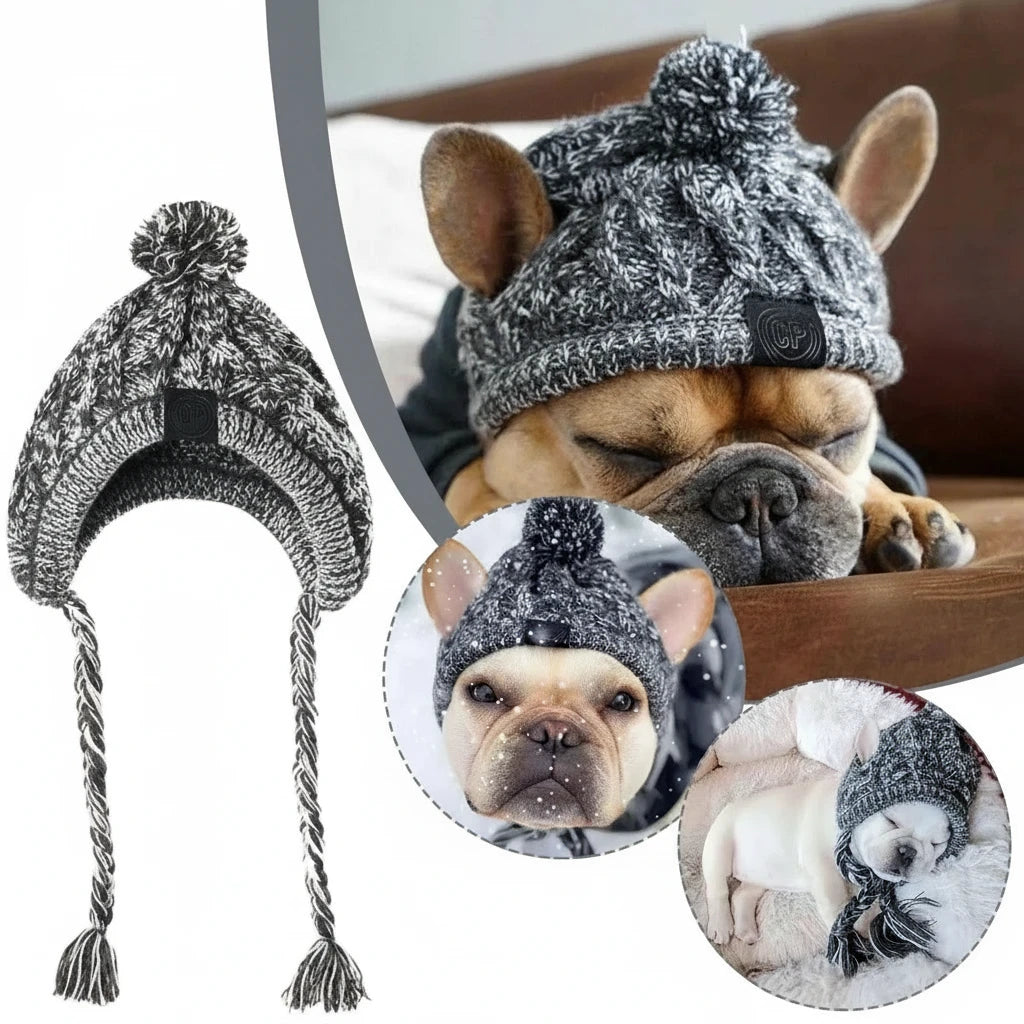 Winter Warme Hunde-Mütze mit Ohrenklappen | Strickmütze für Hunde – Für kleine & mittelgroße Hunde | Französische Bulldogge, Chihuahua, Welpen Zubehör