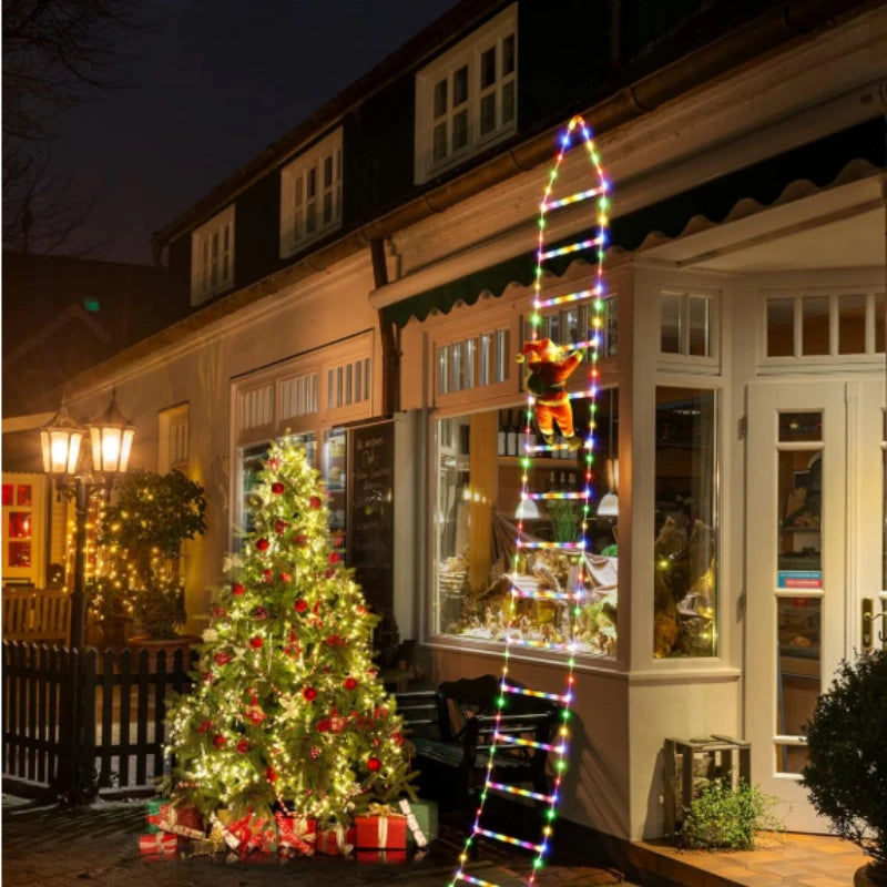 LED Weihnachtsmann Kletterleiter 1,5/3 m – Leuchtende Deko für Balkon, Fenster & Weihnachtsbaum | 8 Modi, USB-Betrieben, Outdoor geeignet