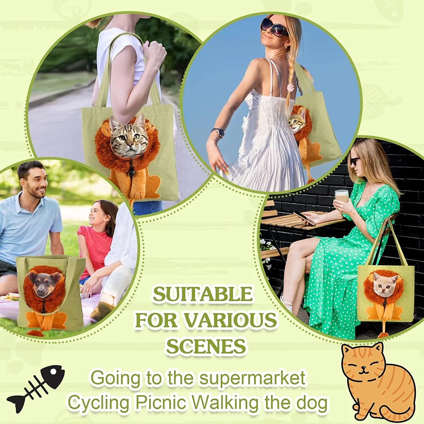 Pet Canvas Shoulder Bag Lion Shaped Carrier For Cat Comfortable Cats Carrying Pouch Handbag Puppy Messenger Bag For Out Travel