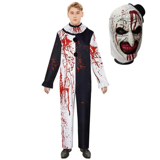 Terrifier 2 Horror Clown Kostüm für Herren – Blutiger Overall mit Maske für Halloween, Karneval & Gruselpartys