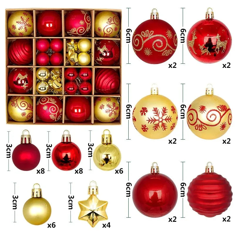 44-teiliges Weihnachtskugel-Set 3–6 cm – Bruchsichere Deko für Weihnachtsbaum, Festliche Ornamente für Zuhause, Advent & Neujahr | Glitzernde Kugeln in Premium-Box