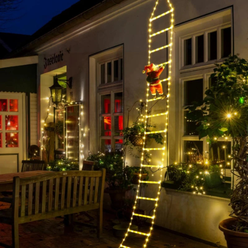 LED Weihnachtsmann Kletterleiter 1,5/3 m – Leuchtende Deko für Balkon, Fenster & Weihnachtsbaum | 8 Modi, USB-Betrieben, Outdoor geeignet