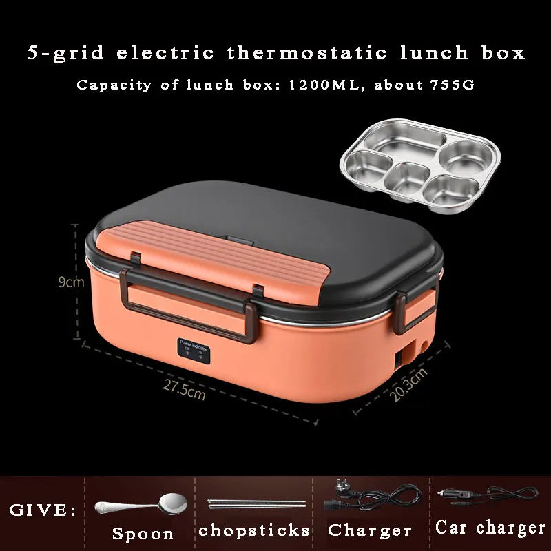 Elektrische Thermo-Lunchbox aus Edelstahl 304 – Beheizte Bento Lunchbox 220V & 12V – Warmhalten ohne Wasser, Tragbar mit Tasche