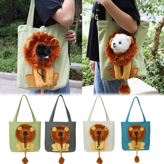 Premium Löwen-Tragtasche für Katzen & Welpen – Stilvolle Canvas Schultertasche für unterwegs