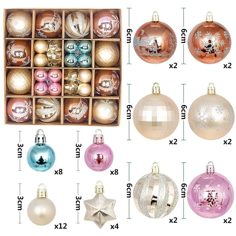 44-teiliges Weihnachtskugel-Set 3–6 cm – Bruchsichere Deko für Weihnachtsbaum, Festliche Ornamente für Zuhause, Advent & Neujahr | Glitzernde Kugeln in Premium-Box