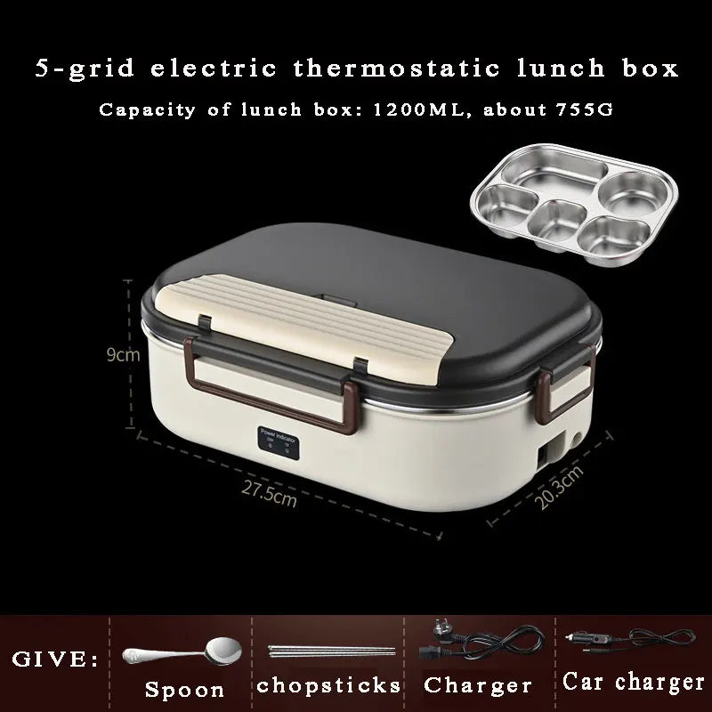 Elektrische Thermo-Lunchbox aus Edelstahl 304 – Beheizte Bento Lunchbox 220V & 12V – Warmhalten ohne Wasser, Tragbar mit Tasche