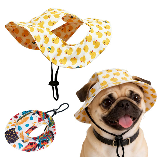 Süßer Hundehut mit Ohrenlöchern – Verstellbare Haustier Mütze & Sonnenschutz für Welpen, Mops, Corgi & kleine bis mittlere Hunde