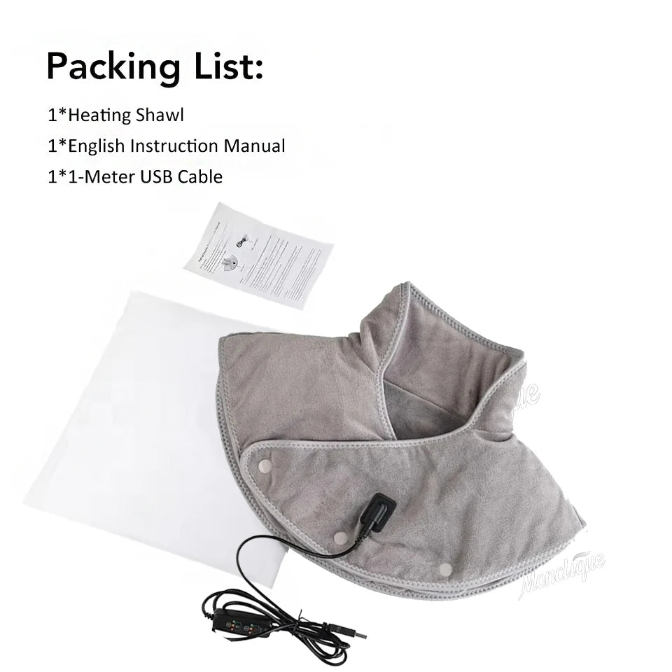 Elektrisches Heiz-Schulter- & Nackenpad | 3 Heizstufen + Vibration | Thermokompression zur Entspannung von Nacken, Schultern & Rücken – USB, weich & verstellbar