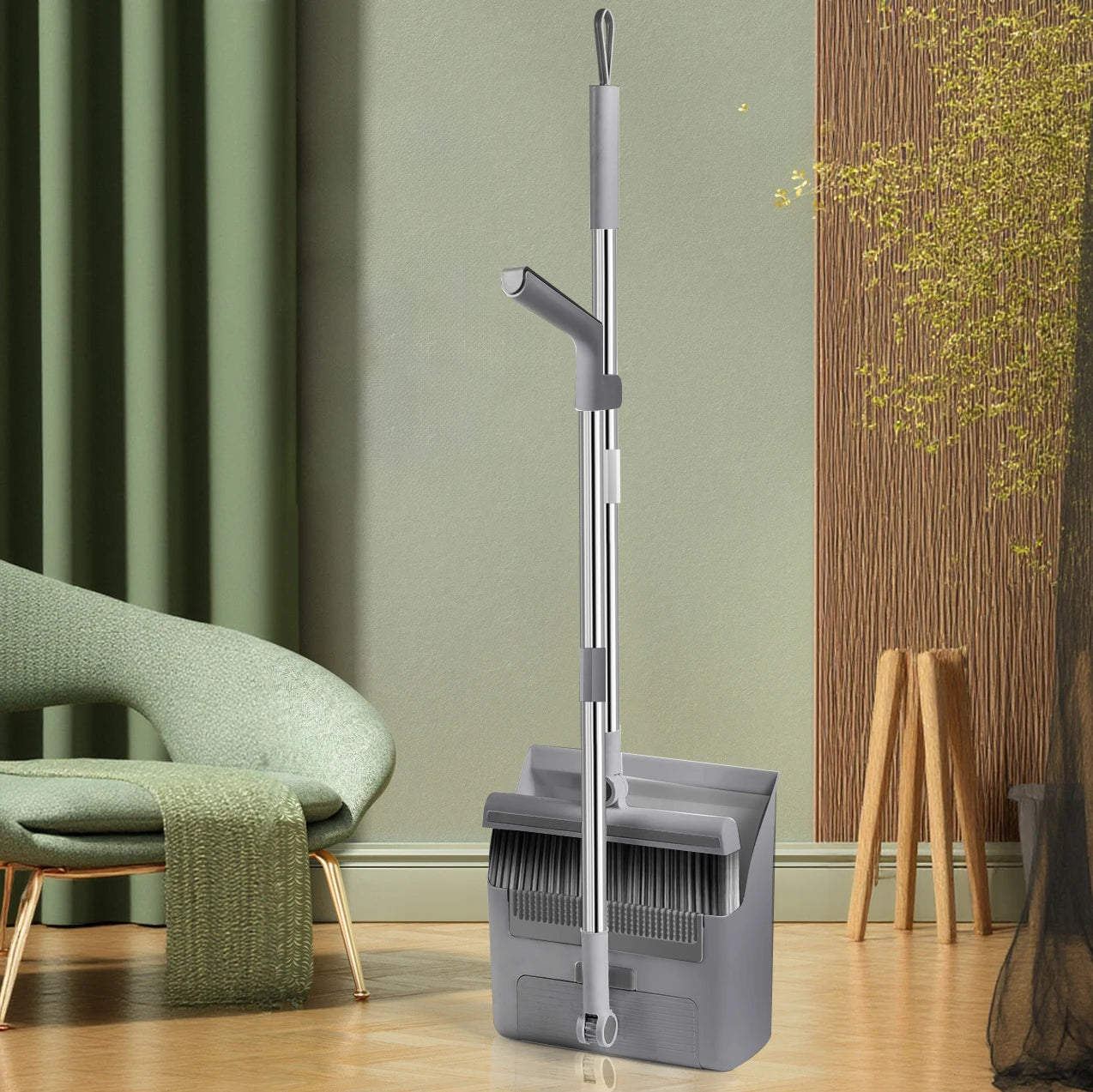 3-in-1 Premium Besen-Set mit selbstreinigender Kehrschaufel – Drehbar, platzsparend und ideal für Innen & Außen