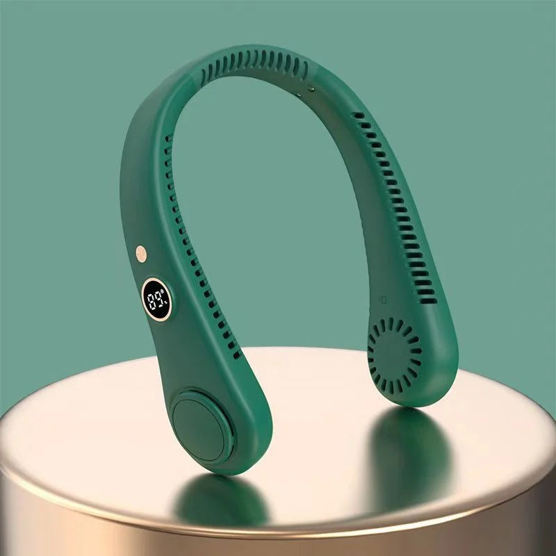Premium Nackenventilator Blattlos mit LED-Digitalanzeige – USB-Aufladbarer Tragbarer Hals-Ventilator für Sport, Reisen & Büro