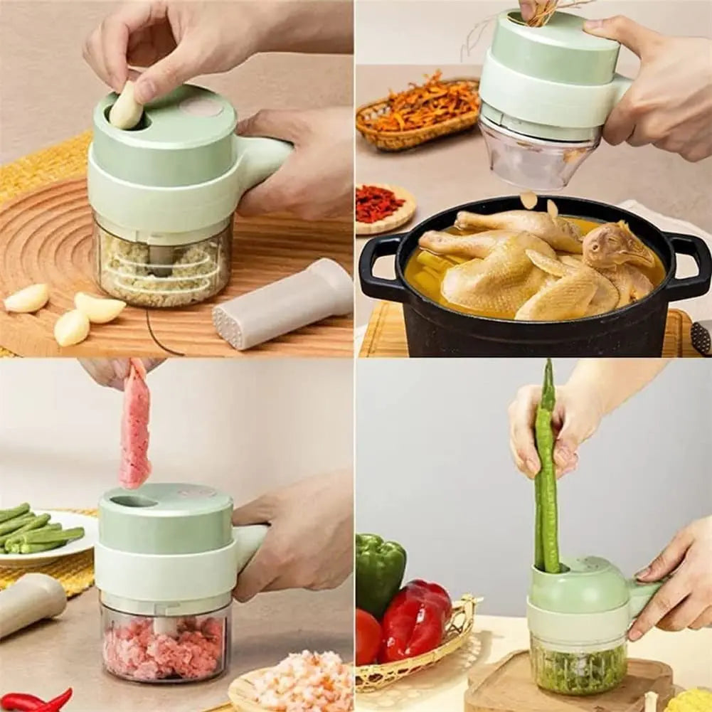 4-in-1 Elektrischer Kräutermühle & Gemüseschneider – Kabelloser Mini-Zerkleinerer für Petersilie, Knoblauch, Zwiebeln & Chili | Multifunktionaler Küchenhelfer