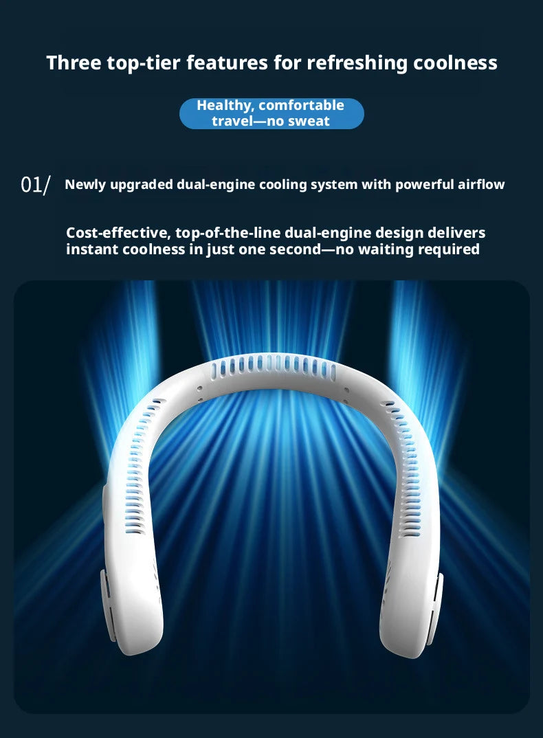 Premium Nackenventilator Blattlos mit LED-Digitalanzeige – USB-Aufladbarer Tragbarer Hals-Ventilator für Sport, Reisen & Büro