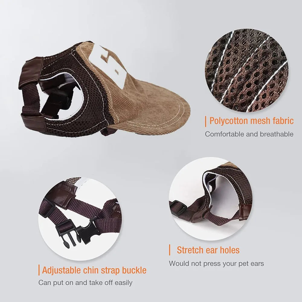 Verstellbare Hundekappe mit Ohrlöchern – Atmungsaktive Hundemütze als Sonnenschutz für kleine, mittlere & große Hunde