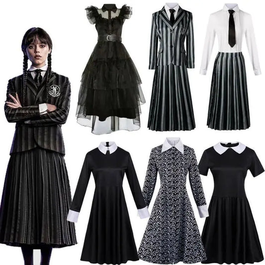 Wednesday Addams Kostüm für Kinder & Erwachsene – Gothic Kleid für Halloween, Cosplay, Karneval & Mottoparty