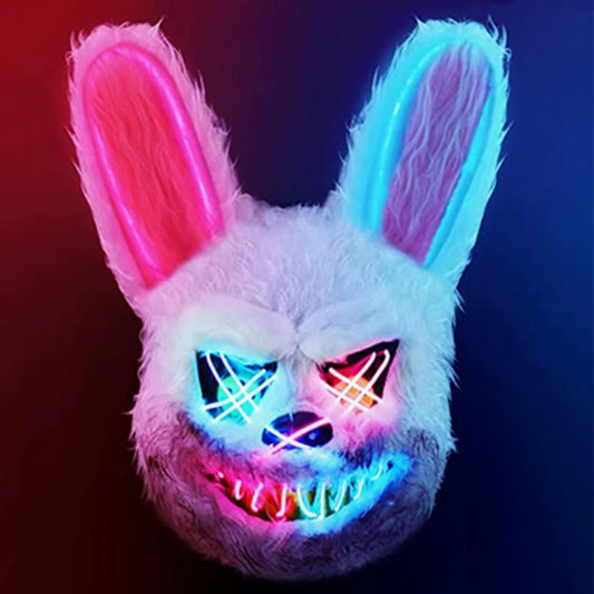 🐰 LED Leuchtende Gruselige Hasenmaske für Halloween & Karneval – Unisex Cosplay Maske für Erwachsene 🎭