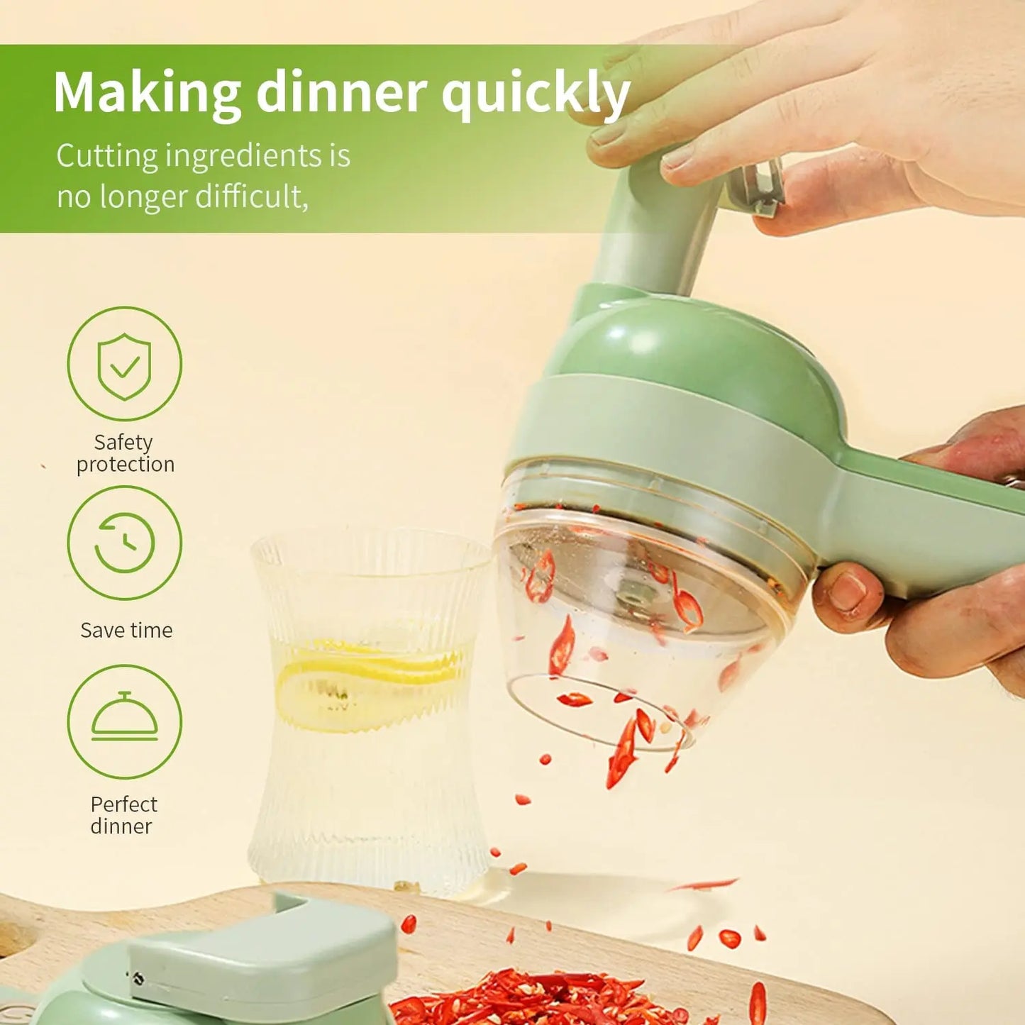 4-in-1 Elektrischer Kräutermühle & Gemüseschneider – Kabelloser Mini-Zerkleinerer für Petersilie, Knoblauch, Zwiebeln & Chili | Multifunktionaler Küchenhelfer