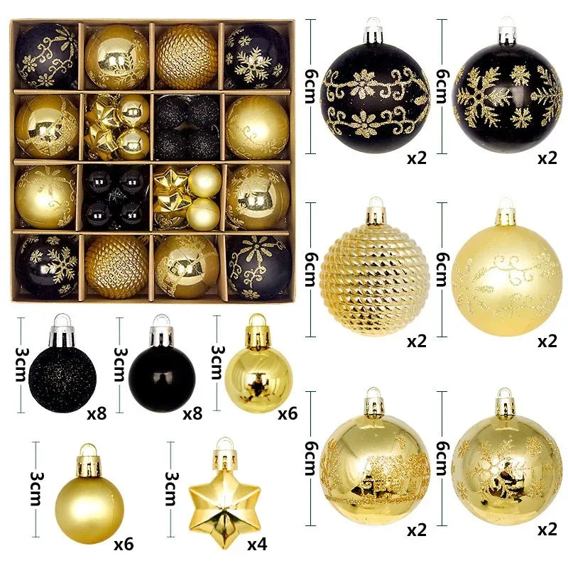 44-teiliges Weihnachtskugel-Set 3–6 cm – Bruchsichere Deko für Weihnachtsbaum, Festliche Ornamente für Zuhause, Advent & Neujahr | Glitzernde Kugeln in Premium-Box