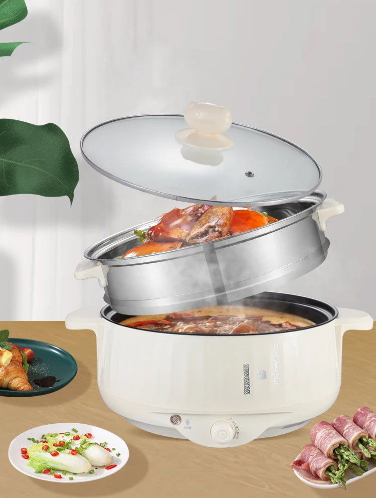Elektrischer Mini-Multikocher 1–2 Personen | Antihaft-Pfanne, Doppelschicht-Design, 1,7L | Ideal für Nudeln, Reis, Suppen & Pfannengerichte | 400–800W Smart Cooker für Zuhause & Büro