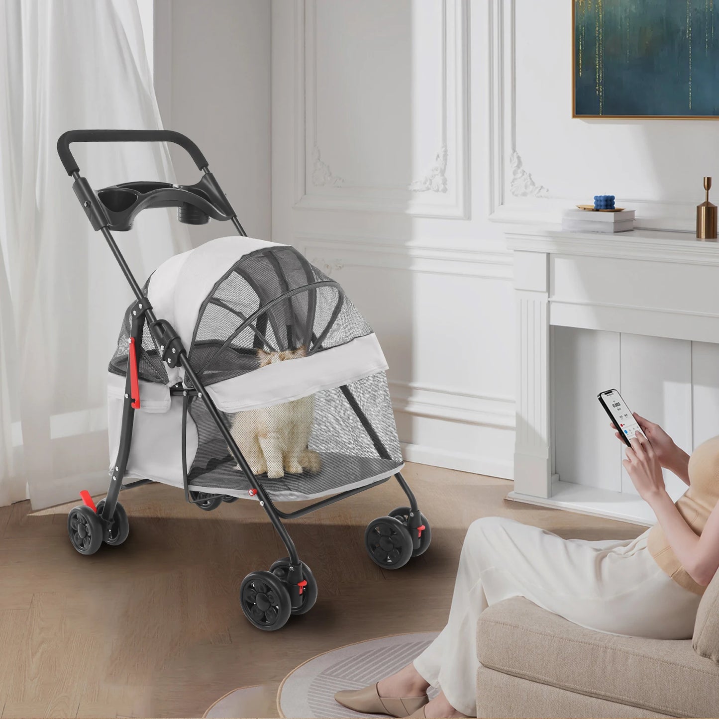 Faltbarer Haustierwagen für Hunde & Katzen | Leichter Tier-Buggy, Atmungsaktiv, Robust, 360° Räder – Für kleine & mittelgroße Haustiere