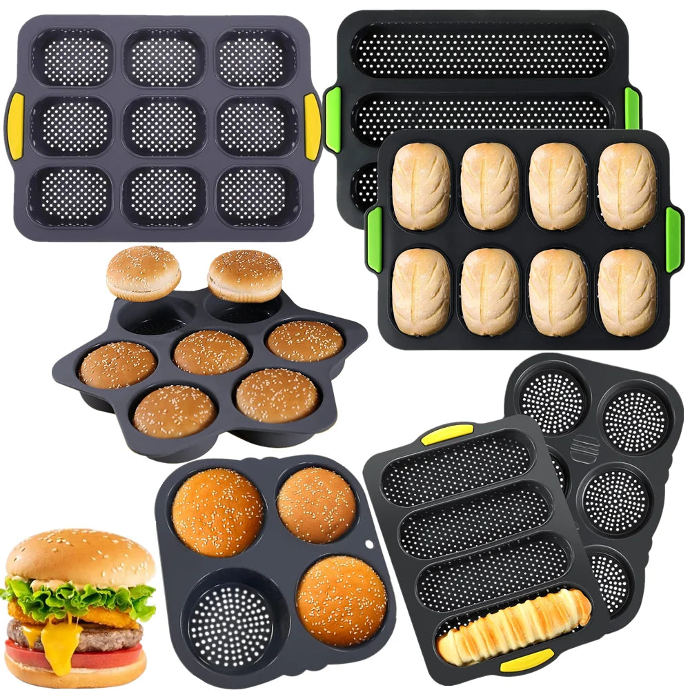 Hamburger-Brötchenform aus Silikon – Antihaft, hitzebeständig, vielseitige Backform für Burger, Baguette & Brötchen